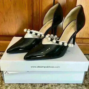 Dream pairs black patent Pearl Straps Pointed Toe Stiletto Heel Pumps Party NWT